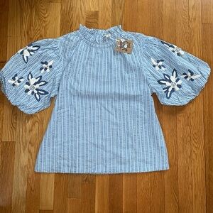 Ivy Jane seersucker puff sleeve top shirt blouse sz S